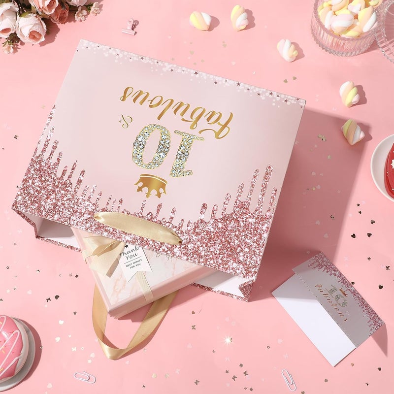 Yoirrat Rose Gold 10 & Fabulous 10th Birthday Gift Bag for Girls Large Pink Happy 10th Birthday Gift Bag with Wrapping Paper and Card for 10th Bday Decorations Party Supplies - Image 5